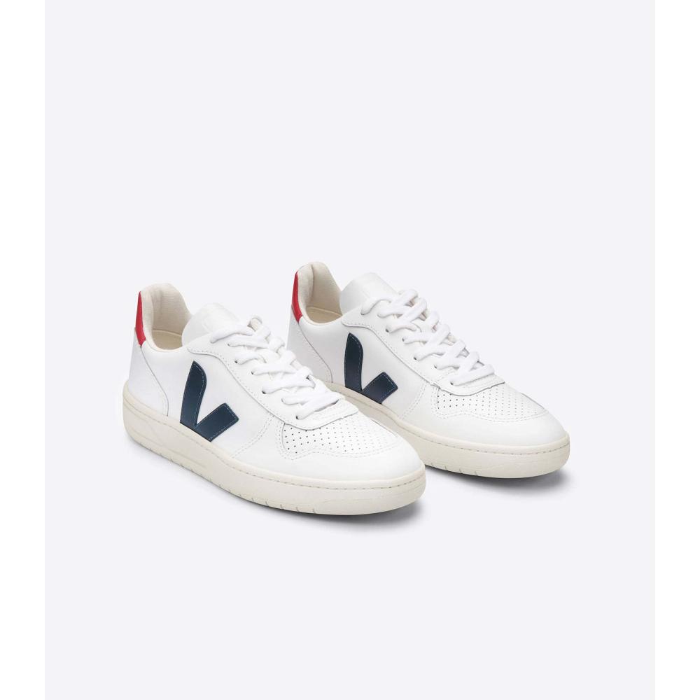 Veja V-10 LEATHER Sneakers Dames White/Black/Red | NL 664NWY